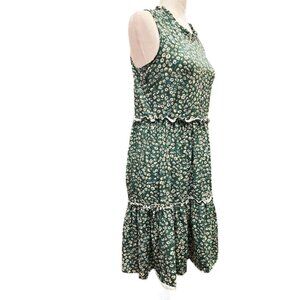 Sleeveless‎ Green Floral Tiered Dress Medium With Ruffle Trim M  Shein Midi
